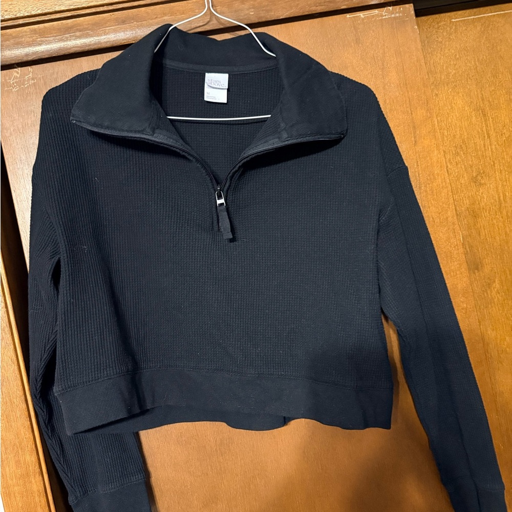 Stars Above Black Cropped Quarter-Zip Sweatshirt